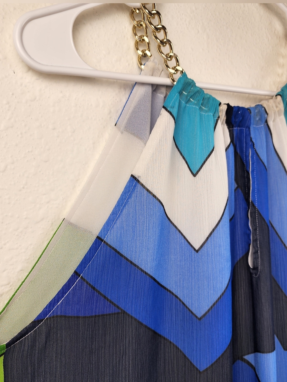 VENUS Blue Green High-Low Halter Dress with Gold Chain Straps - Picture 4 of 11